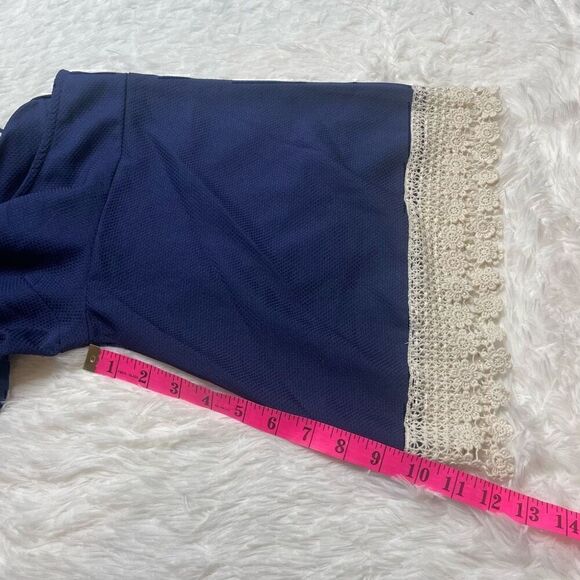 Umgee USA Boho Blue Crochet Trim Lagenlook Tunic Top Dress Size M Loose Fit - Picture 10 of 11